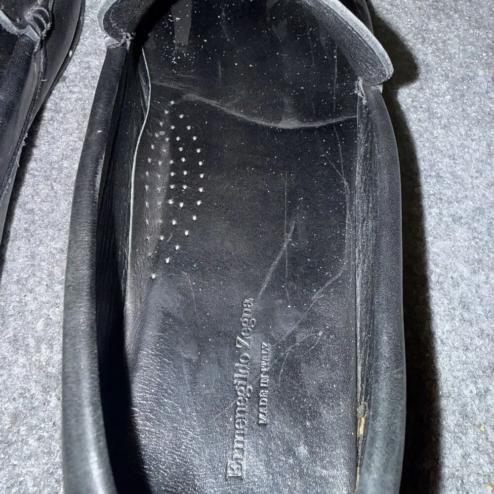 Ermenegildo Zegna Black Leather Venetian Driving Loafers Slip On Shoe Men's 11.5